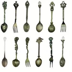 12Pcs Vintage Style Blue Mini Spoons & Forks Set – For Coffee, Dessert, Tea